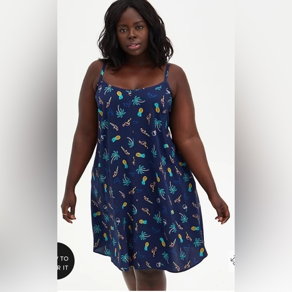 Torrid Vacation Navy Blue Tropical Mini Challis Trapeze Patterned Dress 0X - Picture 1 of 9